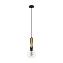 Eglo 43617A - Rodding - 1 LT Pendant with Structured Black Finish Brown Roping and Clear Glass Shade