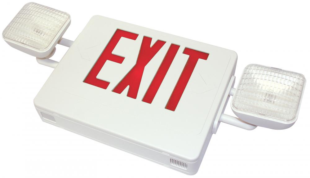 COMBO LED Exit/Emerg. Light Sgl/Dbl Red Letters, white housing, w/Remote Ca