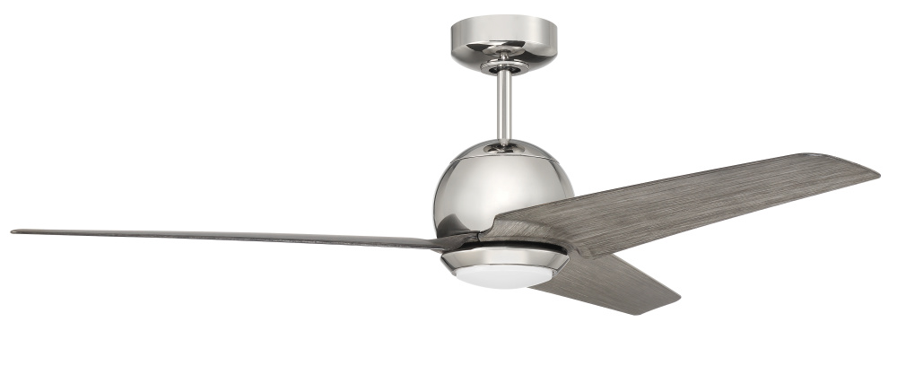 Nate 52" 3-Blade Ceiling Fan in Polished Nickel Finish, Greywood Blades, WiFi Control
