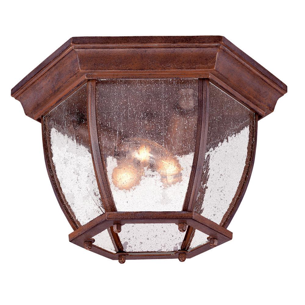 Flushmount Collection Ceiling-Mount 3-Light Outdoor Burled Walnut Light Fixture