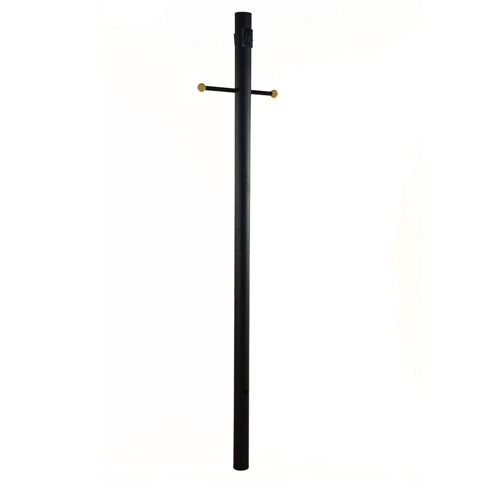 7-ft Black Direct Burial Post With Photocell, Outlet And Cross Arm