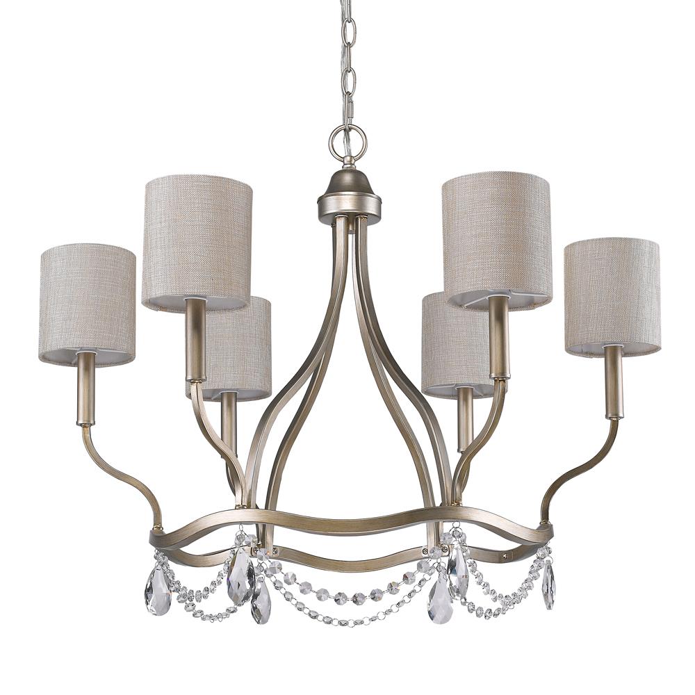 Margaret Indoor 6-Light Chandelier w/Fabric Shades In Washed Gold