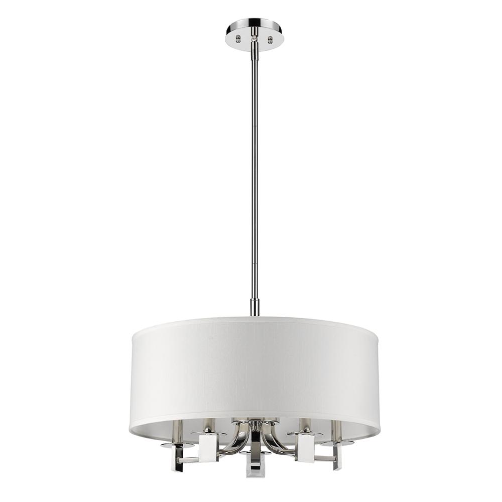Andrea Indoor 5-Light Pendant W/Fabric Shade In Polished Nickel