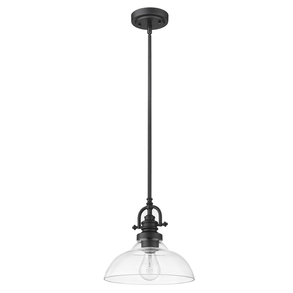 Virginia 1-Light Matte Black Pendant With Clear Glass Shade