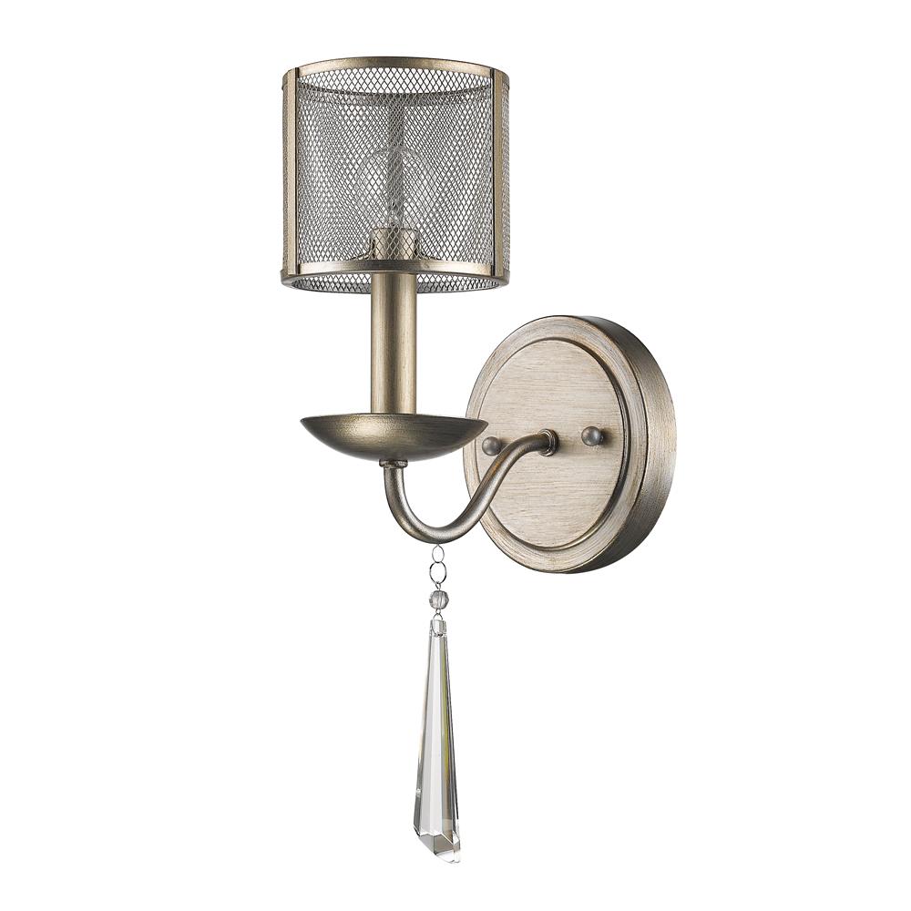 Rita 1-Light Washed Gold Sconce With Wire Mesh Shade And Crystal Accent