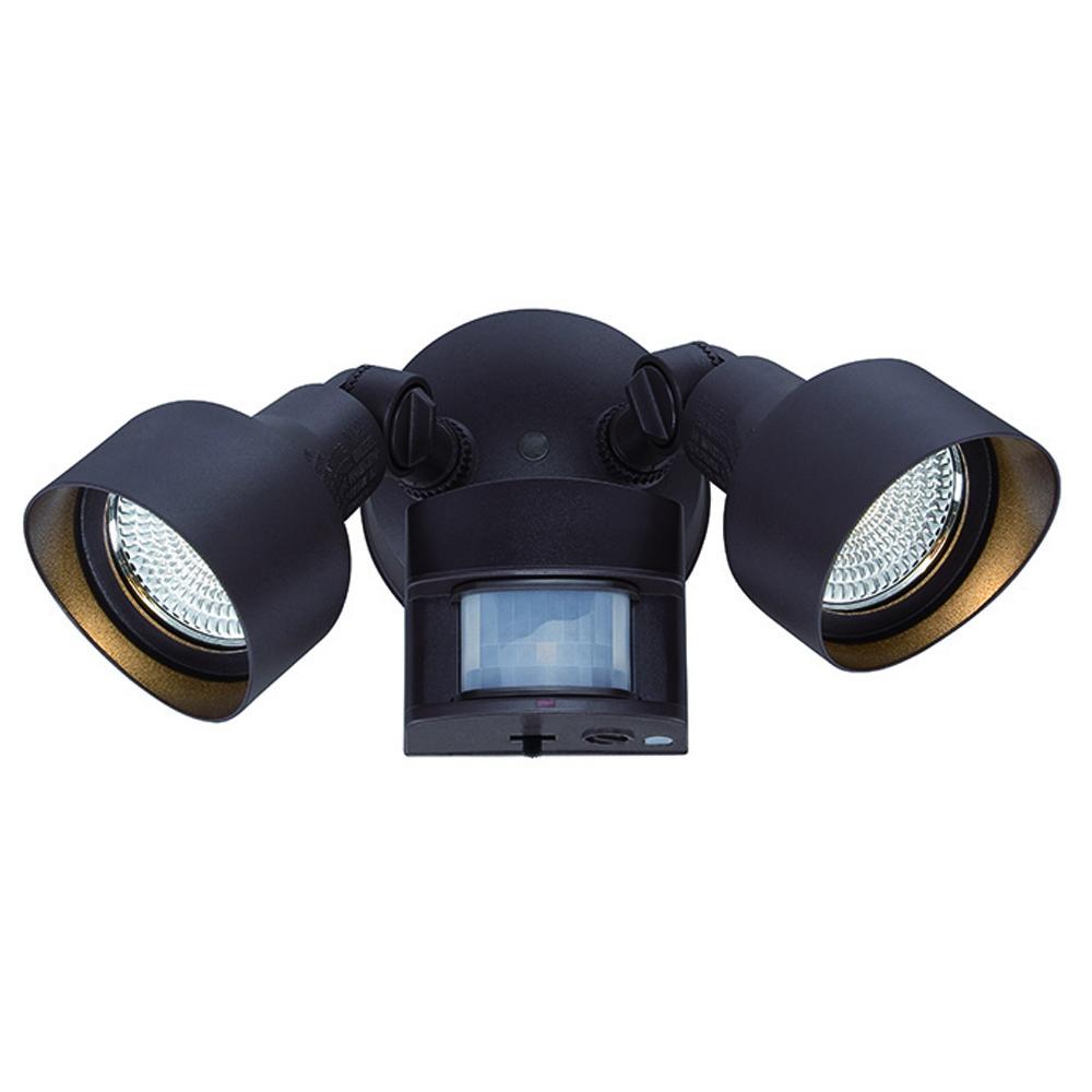 Motion Activated LED Floodlights Collection 2-Light Outdoor Architectural Bronze Light Fixture