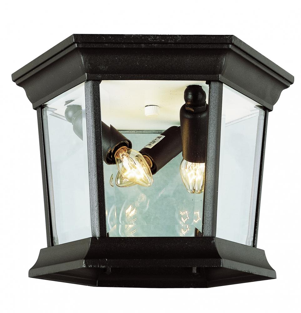 San Marcos 3-Light Hexagon Glass and Metal, Flush Mount Outdoor Ceiling Lantern Light