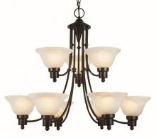 Trans Globe 6549 WB - Perkins 9-Light, 9-Shade, Glass Bell, 2-Tier Chandelier with Chain