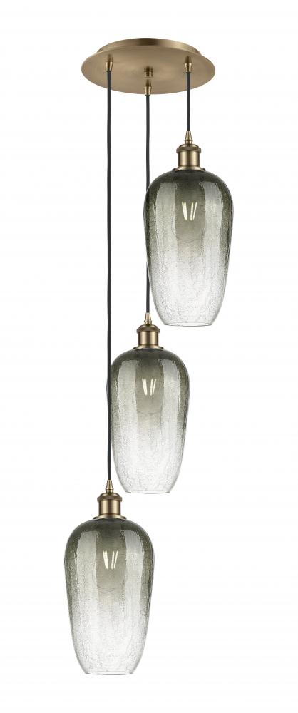 Brookhaven Flute - 3 Light - 14 inch - Antique Brass - Cord Hung - Multi Pendant