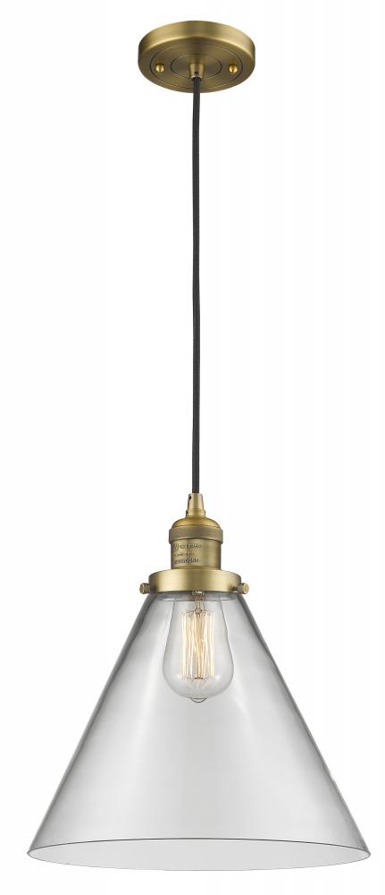 Cone - 1 Light - 12 inch - Brushed Brass - Cord hung - Mini Pendant