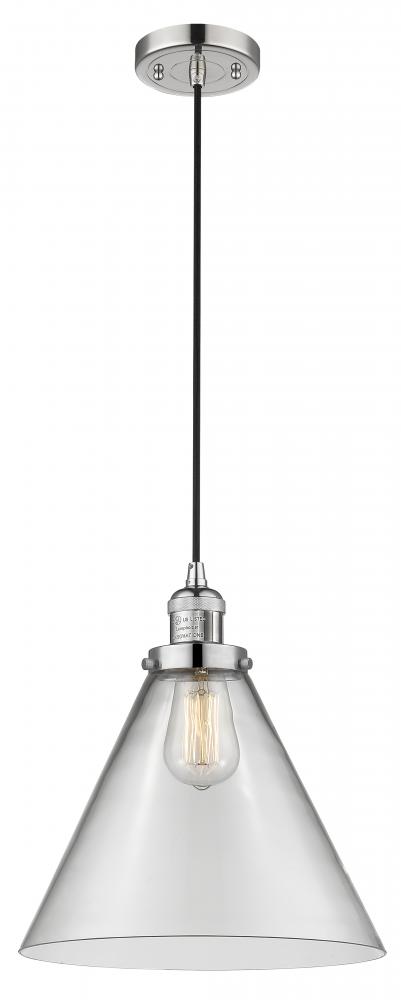 Cone - 1 Light - 12 inch - Polished Nickel - Cord hung - Mini Pendant