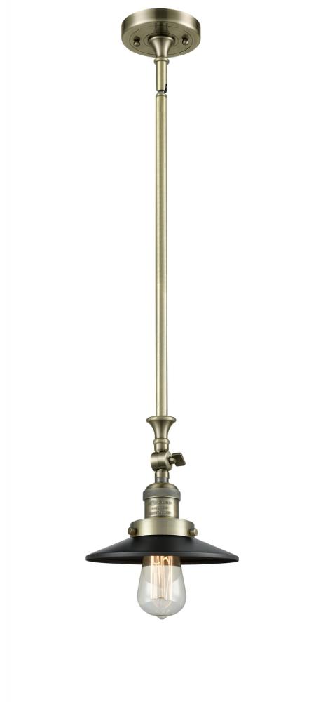 Railroad - 1 Light - 8 inch - Antique Brass - Stem Hung - Adjustable Mini Pendant