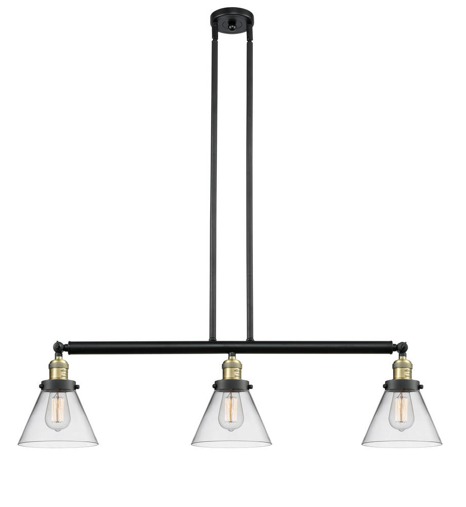 Cone - 3 Light - 40 inch - Black Antique Brass - Stem Hung - Adjustable Island Light