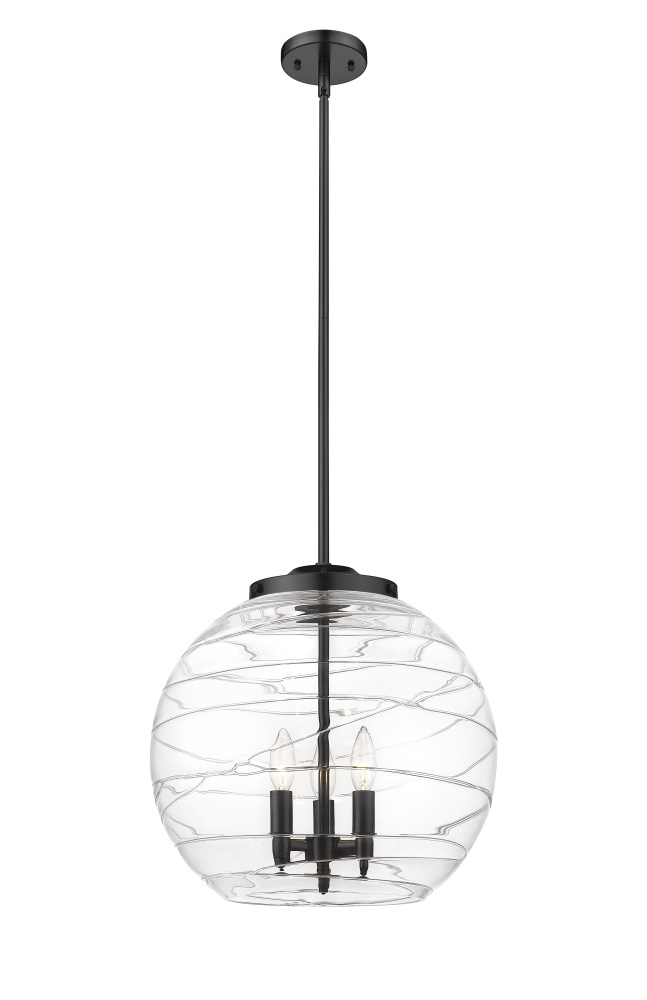 Athens Deco Swirl - 3 Light - 16 inch - Matte Black - Stem hung - Pendant