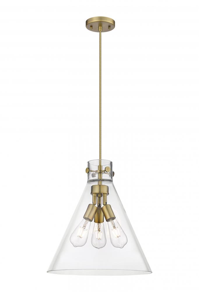 Newton Cone - 3 Light - 16 inch - Brushed Brass - Cord hung - Pendant