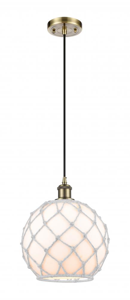 Farmhouse Rope - 1 Light - 10 inch - Antique Brass - Cord hung - Mini Pendant
