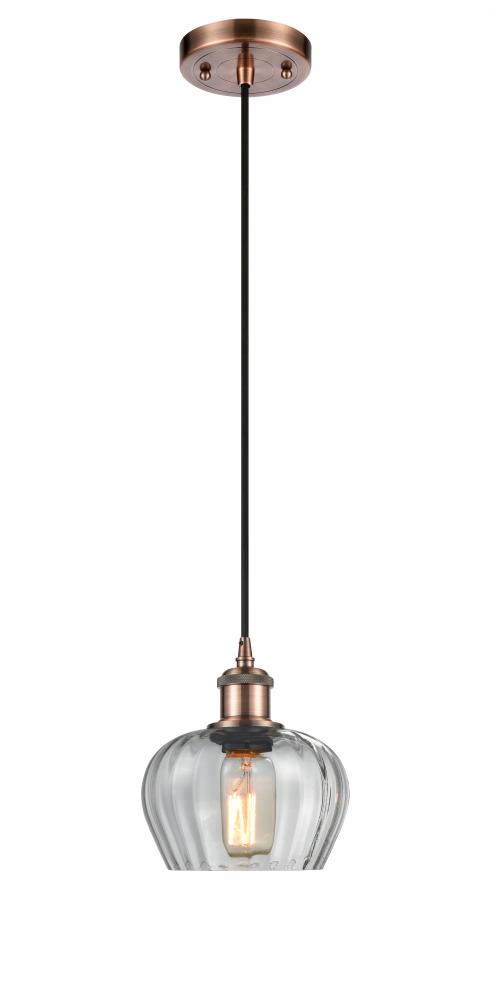 Fenton - 1 Light - 7 inch - Antique Copper - Cord hung - Mini Pendant