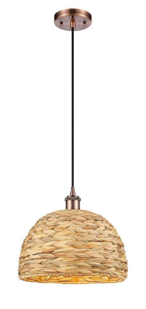 Woven Rattan - 1 Light - 12 inch - Antique Copper - Multi Pendant