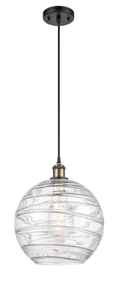 Athens Deco Swirl - 1 Light - 12 inch - Black Antique Brass - Cord hung - Mini Pendant