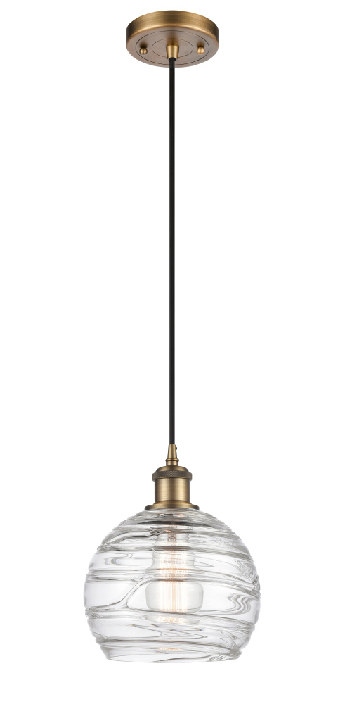 Athens Deco Swirl - 1 Light - 8 inch - Brushed Brass - Cord hung - Mini Pendant