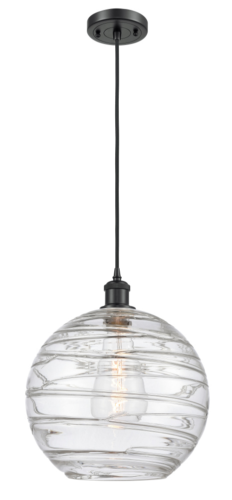 Athens Deco Swirl - 1 Light - 12 inch - Matte Black - Cord hung - Mini Pendant