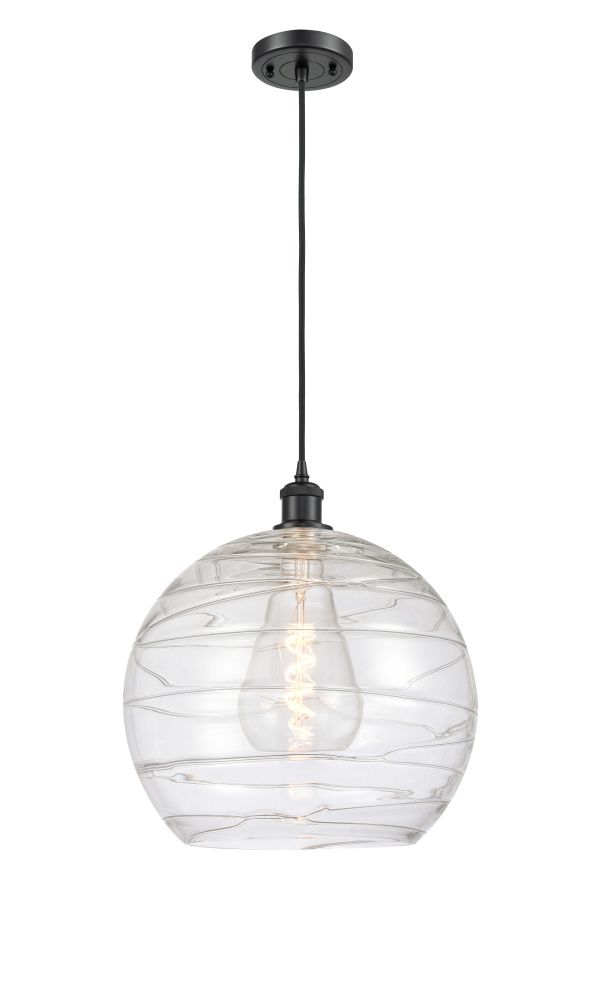 Athens Deco Swirl - 1 Light - 14 inch - Matte Black - Cord hung - Mini Pendant