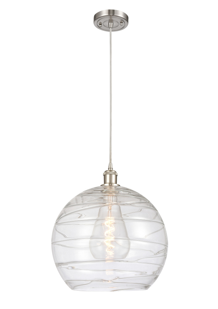Athens Deco Swirl - 1 Light - 14 inch - Brushed Satin Nickel - Cord hung - Mini Pendant