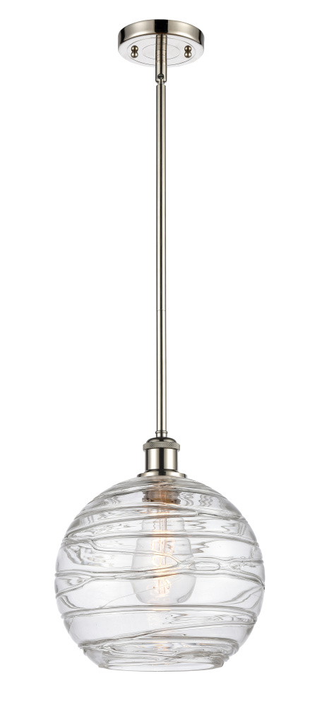Athens Deco Swirl - 1 Light - 10 inch - Polished Nickel - Stem hung - Mini Pendant