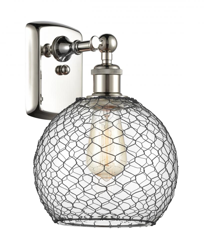 Farmhouse Chicken Wire - 1 Light - 8 inch - Polished Nickel - Sconce