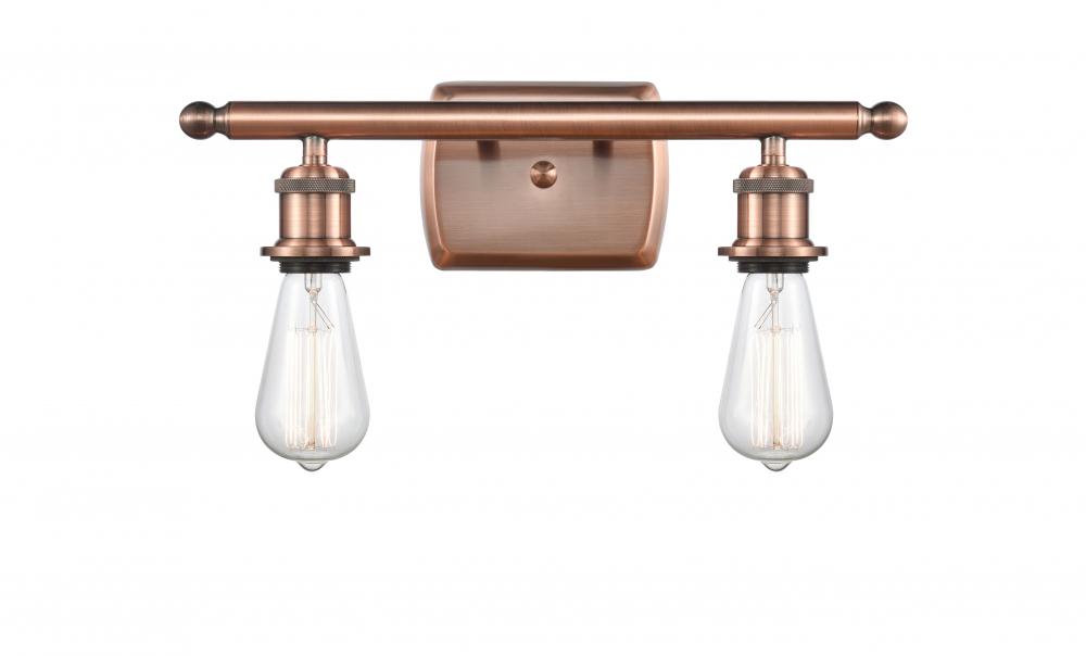 Bare Bulb - 2 Light - 16 inch - Antique Copper - Bath Vanity Light