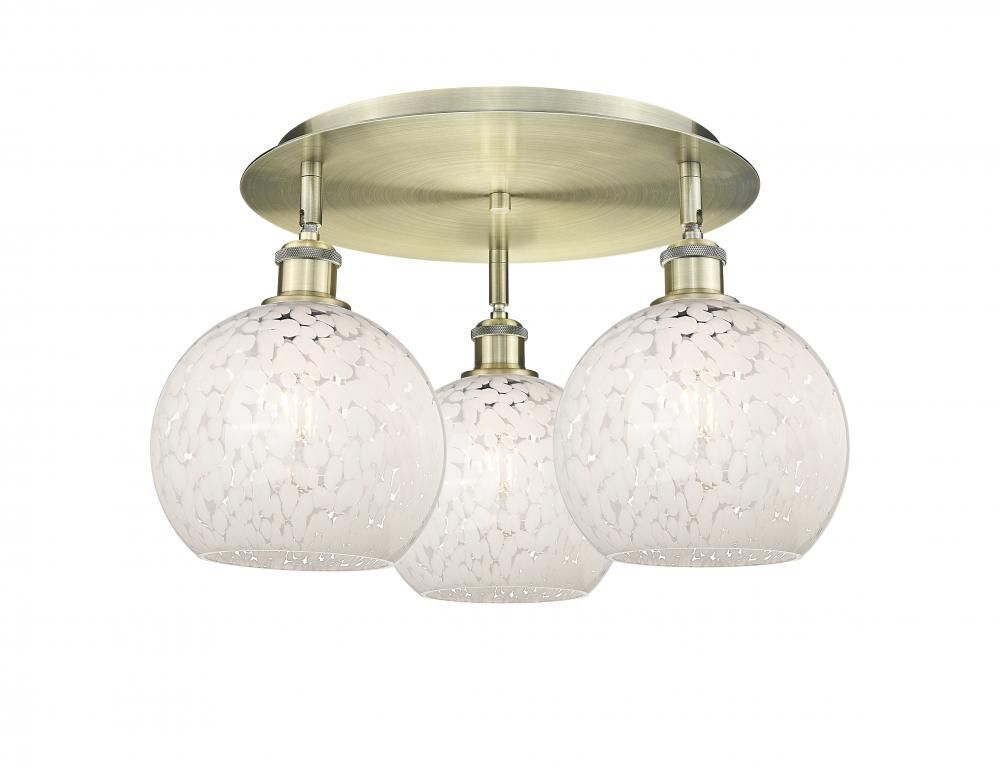 White Mouchette - 3 Light - 20 inch - Antique Brass - Semi-Flush Mount
