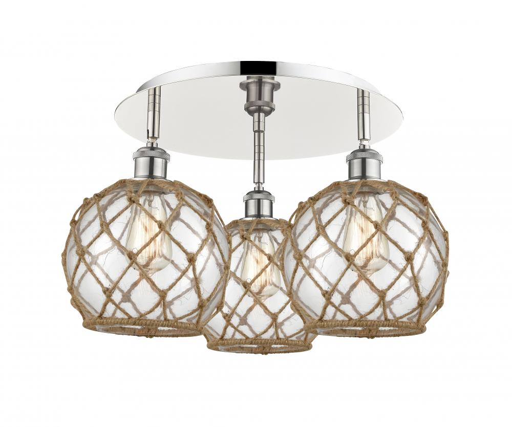 Farmhouse Rope - 3 Light - 20 inch - Polished Nickel - Flush Mount