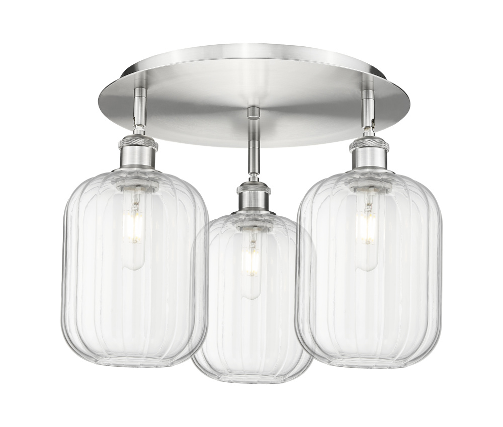 Preston Cylinder - 3 Light - 19 inch - Satin Nickel - Semi-Flush Mount