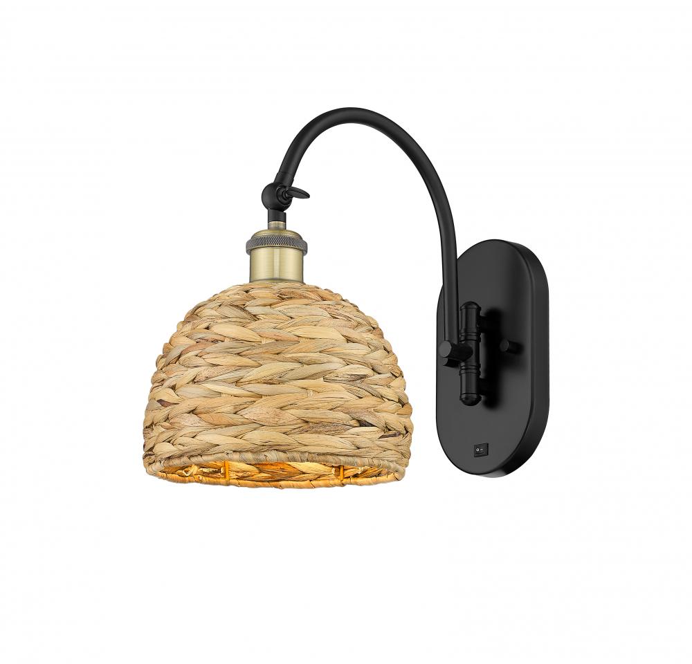 Woven Rattan - 1 Light - 8 inch - Black Antique Brass - Adjustable Swing Arm