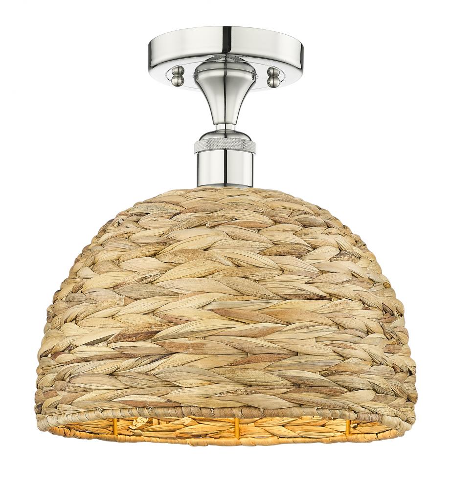 Woven Rattan - 1 Light - 12 inch - Polished Nickel - Semi-Flush Mount
