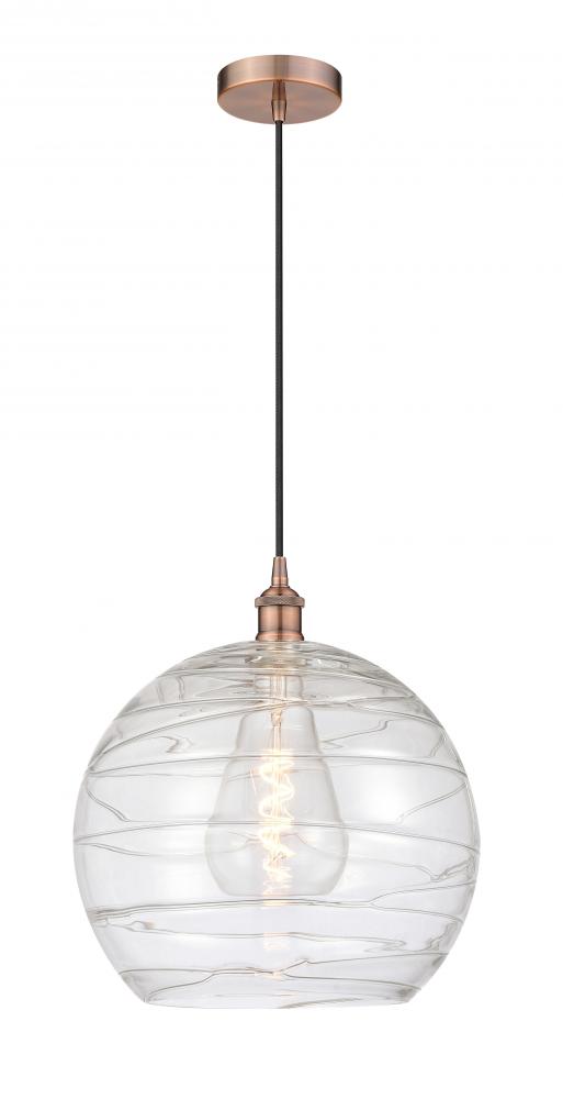 Athens Deco Swirl - 1 Light - 14 inch - Antique Copper - Cord hung - Pendant