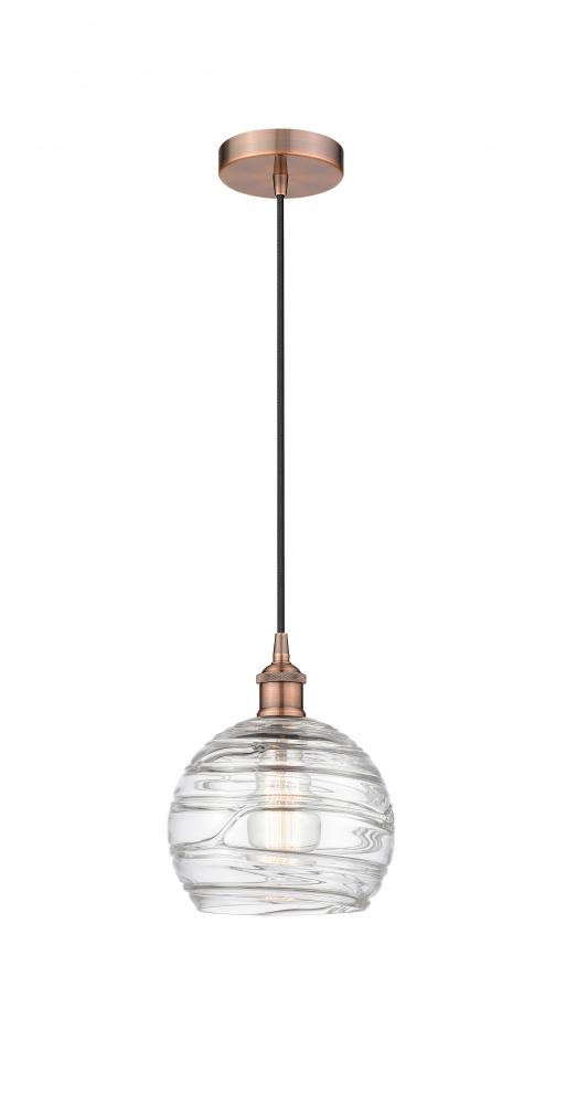 Athens Deco Swirl - 1 Light - 8 inch - Antique Copper - Cord hung - Mini Pendant
