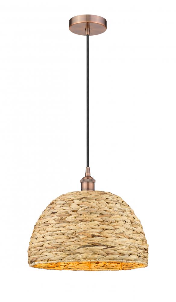 Woven Rattan - 1 Light - 16 inch - Antique Copper - Cord hung - Mini Pendant
