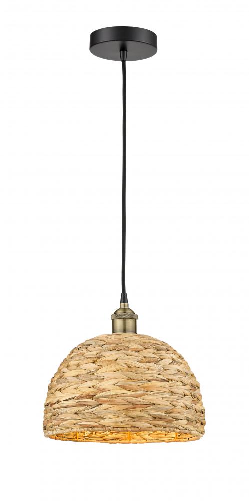Woven Rattan - 1 Light - 12 inch - Black Antique Brass - Cord hung - Mini Pendant