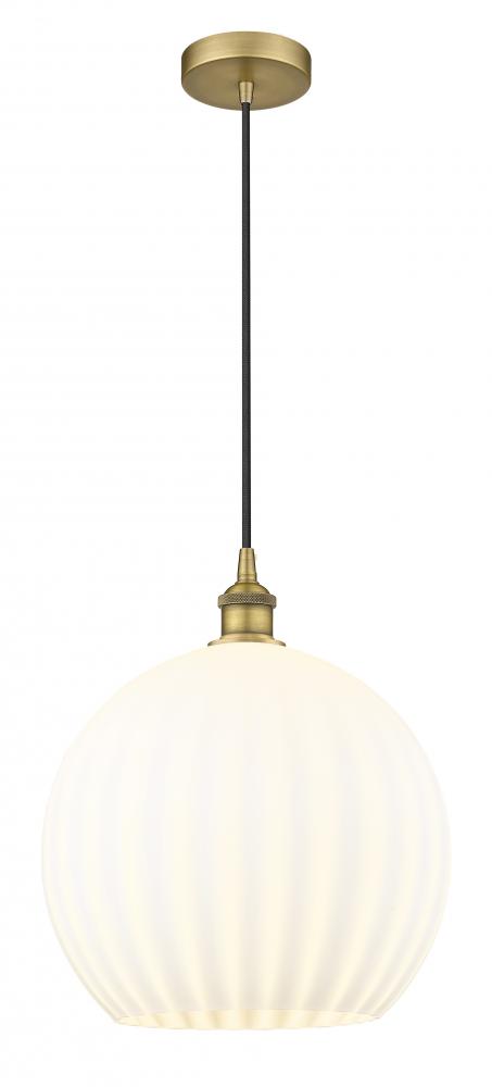White Venetian - 1 Light - 14 inch - Brushed Brass - Cord Hung - Pendant