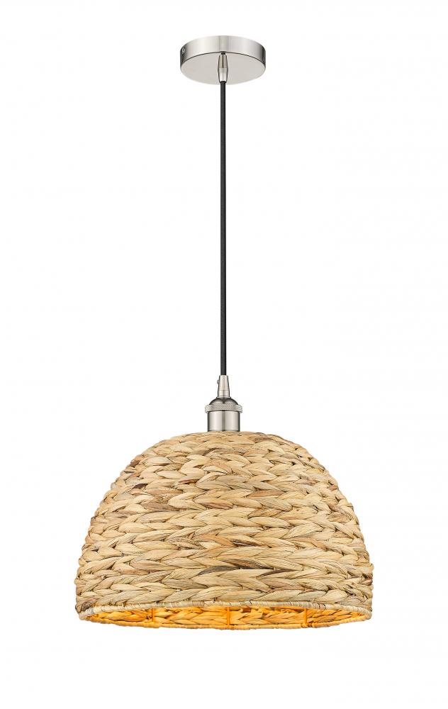 Woven Rattan - 1 Light - 16 inch - Polished Nickel - Cord hung - Mini Pendant
