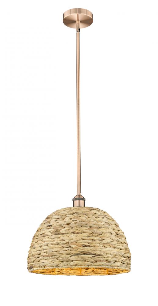 Woven Rattan - 1 Light - 16 inch - Antique Copper - Stem hung - Mini Pendant