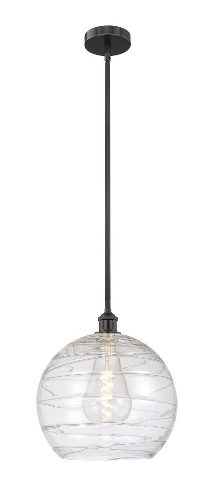 Athens Deco Swirl - 1 Light - 14 inch - Matte Black - Stem hung - Mini Pendant