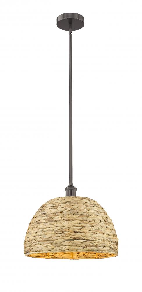 Woven Rattan - 1 Light - 16 inch - Oil Rubbed Bronze - Stem hung - Mini Pendant