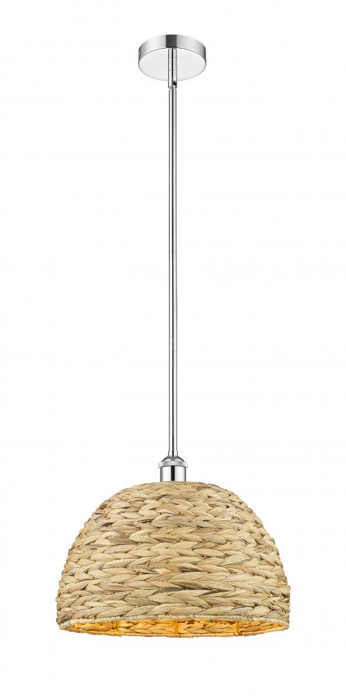 Woven Rattan - 1 Light - 16 inch - Polished Chrome - Stem hung - Mini Pendant