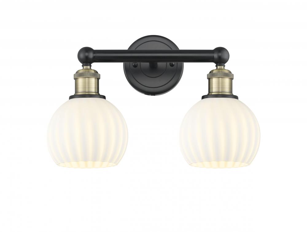 White Venetian - 2 Light - 15 inch - Black Antique Brass - Bath Vanity Light