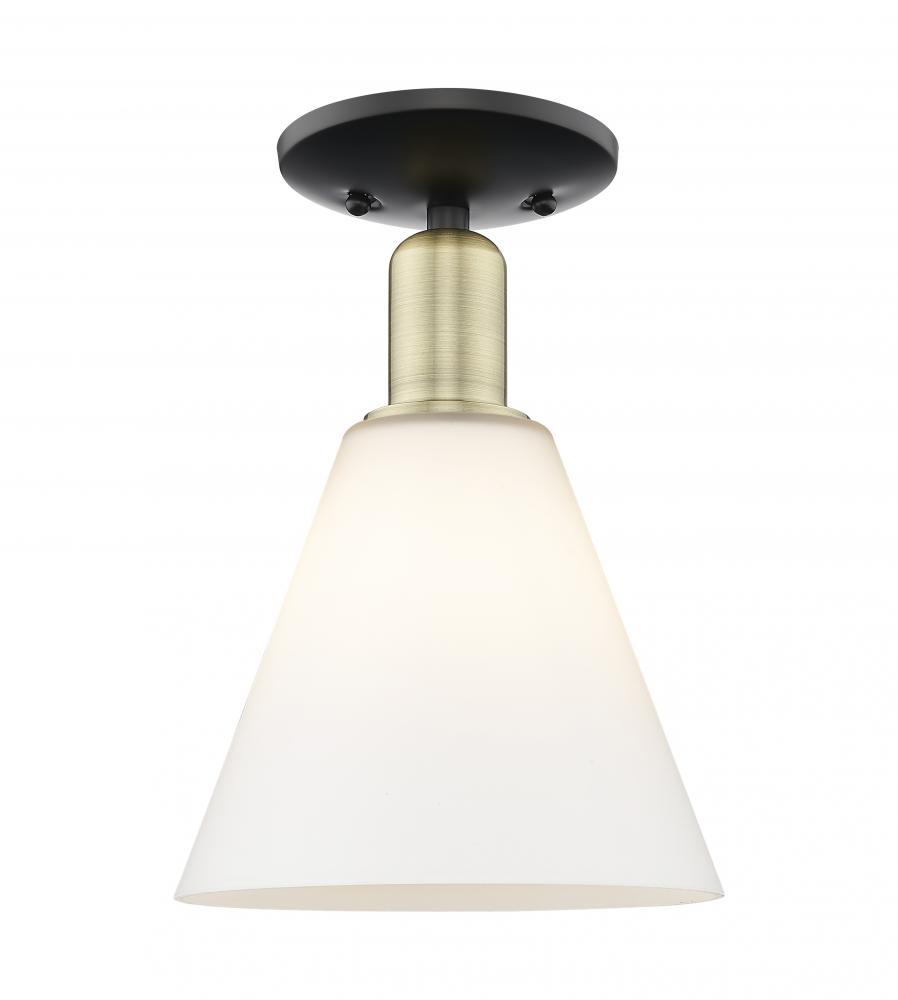 Berkshire Glass - 1 Light - 8 inch - Black Antique Brass - Semi-Flush Mount