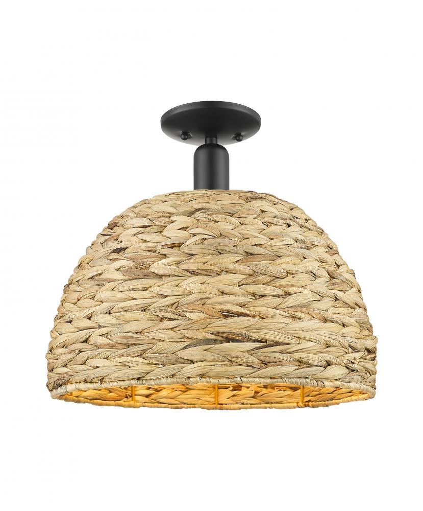 Woven Rattan - 1 Light - 16 inch - Matte Black - Semi-Flush Mount