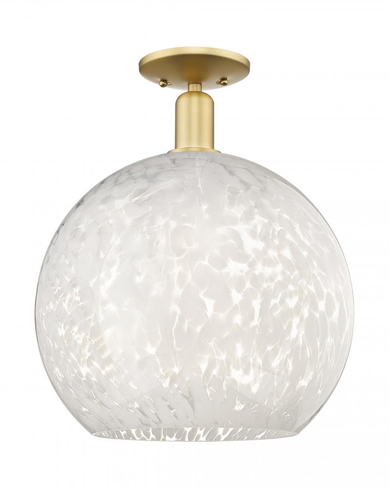 White Mouchette - 1 Light - 14 inch - Satin Gold - Semi-Flush Mount