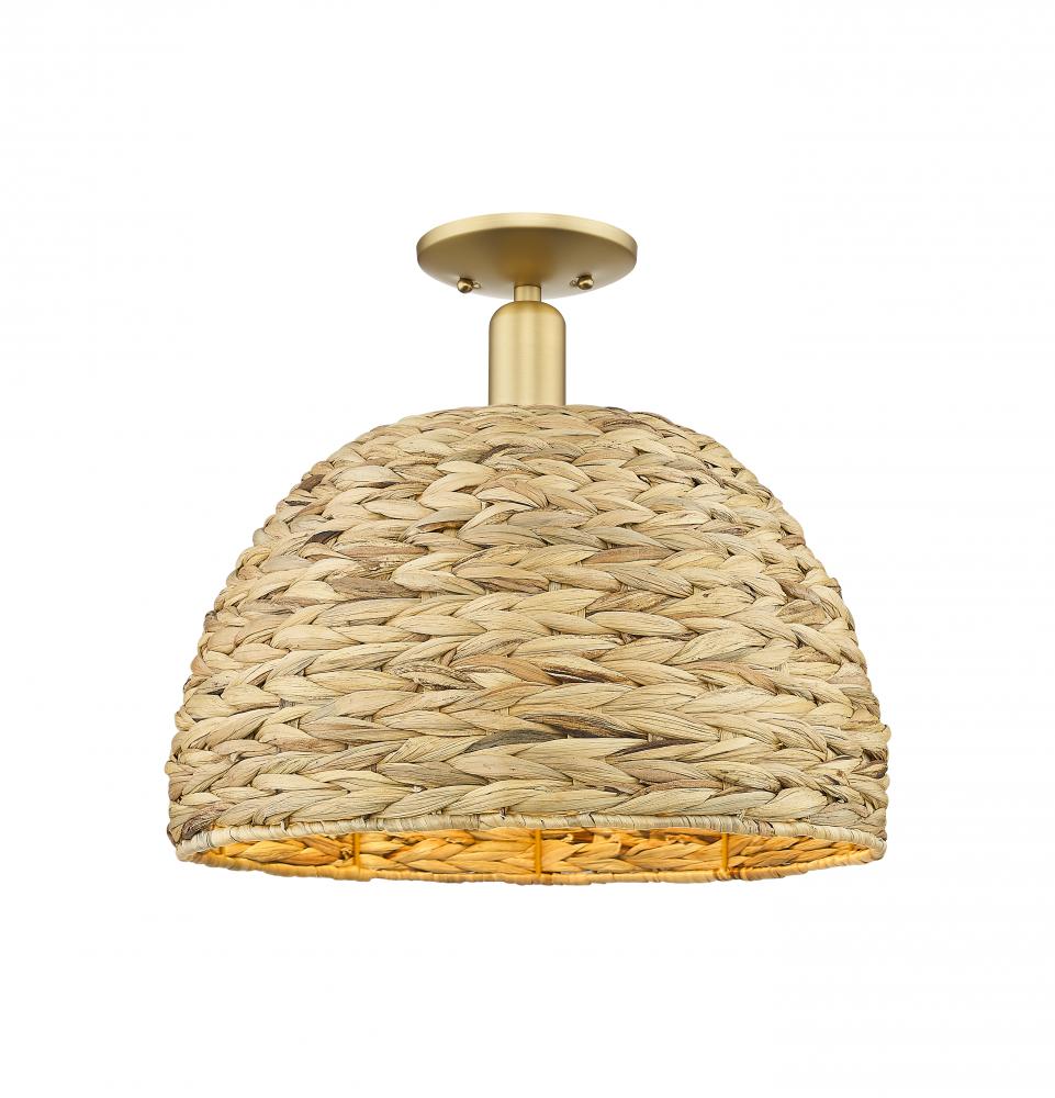 Woven Rattan - 1 Light - 16 inch - Satin Gold - Semi-Flush Mount